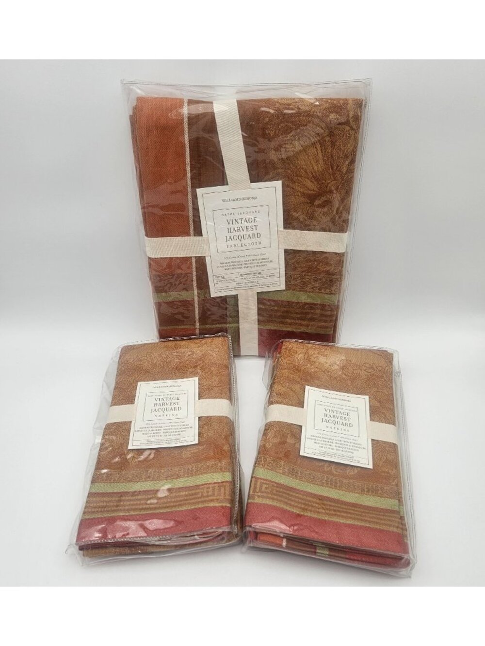 Williams Sonoma Fall Vintage Harvest Jacquard 70"x90" Tablecloth & 8 Napkins NOS